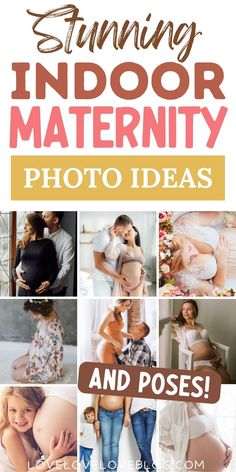 an advertisement for a photo shoot with the words, stunning indoor maternity photography and poses