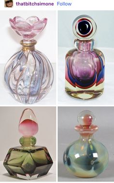 four different perfume bottles are shown on the phone