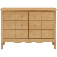 a wooden dresser with many drawers and knobs