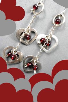 #Heart #Earrings, #Silver, Long Dangle, 2 designed Hearts, Red #Garnet Beads, Romantic, Joyful, Valentines, Free Shipping, Free Gift, JewelryByvita, https://www.etsy.com/listing/182953808/ Valentine's Day Jewelry With Dangling Beads, Valentine's Day Heart Dangle Jewelry, Valentine's Day Heart Beads Dangle Jewelry, Valentine's Day Jewelry With Dangling Beads As Gift, Valentine's Day Gift Jewelry With Dangling Beads, Valentine's Day Jewelry Gift With Dangling Beads, Valentine's Day Dangling Beads Jewelry Gift, Heart-shaped Earrings With Dangling Beads For Gifts, Heart-shaped Dangle Earrings For Valentine's Day