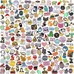 many different types of stickers on a white background