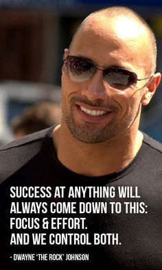 a bald man with sunglasses and a t - shirt that says success at anything will always come down to this focus & effort and control both