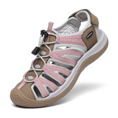 PRICES MAY VARY. Lightweight: Made with webbing upper, light and breathable. Women hiking sandals keep your feet cool and comfortable. Anti-slip: The high-quality rubber outsole combined with the pattern makes it more slip resistant and improves walking safety. A closed toe cap protecting your toes from collision. Adjustable: Designed with bungee elastic lacing and hook-loop straps, women water sandals provide a customizable fit that ensures maximum comfort and support for all types of feet. All Walking Water, Trekking Sandals, Supportive Sandals, Women Hiking, Athletic Sandals, Sport Outdoor, Water Sandals, Hiking Sandals, Outdoor Sandals