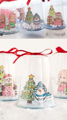 These DIY Plastic Cup Snow Globe Ornaments are a delightful holiday craft, perfect for kids. Using clear plastic cups, our festive character templates, and a sprinkle of faux snow, you can create mini snow globe scenes kids will be so proud of! Christmas Plastic Cups, Christmas Ornament Crafts For Preschool, Snowglobes Craft For Kids, Plastic Cup Snow Globe, Clear Ornaments For Kids, Mini Snow Globes Diy, Kids Snowglobe Craft, Snow Ornaments Diy, Clear Plastic Ornament Ideas For Kids