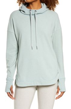 A curved hem and loose-fitting profile gives this luxe fleece hoodie a look perfect for your post-workout lounging hours. 27" front length; 29" back length (size Medium) Drawstring hood Long sleeves with thumbhole cuffs Side-seam pockets 45% cotton, 45% acrylic, 10% elastane Machine wash, dry flat Made in Italy Women's Clothing Athleisure Hoodie For Layering With Ribbed Cuffs, Athleisure Hoodie With Drawstring Hood For Layering, Athleisure Sweatshirt With Drawstring Hood For Layering, Long Sleeve French Terry Top With Kangaroo Pocket, French Terry Long Sleeve Top With Kangaroo Pocket, Cozy Relaxed Fit Tops With Adjustable Hood, Athleisure Hooded Sweatshirt For Layering, French Terry Tops With Double-lined Hood For Loungewear, Relaxed Fit Athleisure Hoodie For Layering