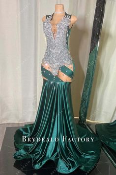 Rhinestones Fringe Emerald Green Satin Mermaid Prom Dress Satin Mermaid Prom Dress, Green Satin Prom Dress, Inspiration Images, Prom Queen, Mermaid Prom Dress, Fit And Flare Skirt, Prom Queens, Chapel Train, Dress Inspiration