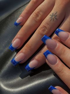 Summer Nails Inspo 2024 Blue, Bright Blue Nail Ideas, Blue Bright Nails, Acrylic Nail Square, Summer Nails 2024 Blue, Blue Monochrome Nails, Bright Blue French Tip Nails, Bright Blue Nails With Design, Blue Electric Nails