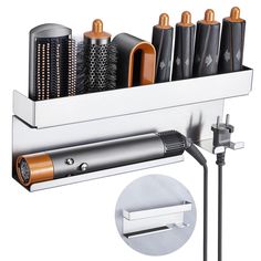 PRICES MAY VARY. SUS304 STAINLESS STEEL: Made of thickened stainless steel SUS304, which prevent rust or corrode and is waterproof and easy to clean. The modern and minimalist look of the curling iron holder brings modern elegance to your bathroom MULTIFUNCTIONAL STORAGE: Oukimly hair tool organizer enough place to store all styling accessories including 1 wand, 4 buckets, 3 brushes, cord and some other gadgets. PLUS, the holder can also store cosmetics, lotions, cleansers, combs, and other item Pvc Hot Tools Holder, Hair Tool Organiser, Lange Hair Tool Storage, Hang Hair Tools, Hair Drier Storage, Hair Appliance Storage Kohl's, Hair Tool Rack, Hair Tools Wall Organizer, Hair Tool Organizer With Barn Wood