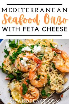 this mediterranean seafood pasta with feta cheese is an easy and delicious dinner that's ready in under 30 minutes