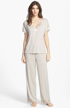 Natori 'Zen Floral' Pajamas | Nordstrom Feminine Delicate Lace Nightgown For Loungewear, Lace Loungewear Sets With Lace Trim, Sleepwear Sets With Lace Trim, Lace Sleep Sets With Lace Trim, Lace Sleepwear Sets With Lace Trim, Elegant Lace Trim Sleep Sets, Lace Sets For Loungewear In Spring, Spring Lace Loungewear Sets, Lace Sets For Spring Loungewear