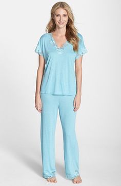 Natori+'Zen+Floral'+Pajama+Set+available+at+#Nordstrom Lace Loungewear Sets With Lace Trim, Lace Sleep Sets With Lace Trim, Lace Sleepwear Sets With Lace Trim, Sleepwear Sets With Lace Trim, Lace Sets For Loungewear In Spring, Lace Sets For Spring Loungewear, Spring Lace Loungewear Sets, Elegant Lace Trim Loungewear Sets, Elegant Loungewear Sets With Lace Trim