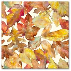 watercolor painting of autumn leaves on white background