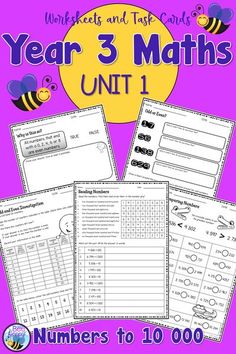 three worksheets and task cards for year 3 maths unit 1 numbers to 100