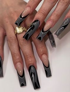 Punk Nails, Edgy Nails, Grunge Nails, Classy Acrylic Nails, Long Acrylic Nails Coffin, Unique Acrylic Nails, Long Square Acrylic Nails, Acrylic Nails Coffin Short, Square Acrylic Nails