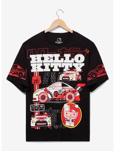 Sanrio Hello Kitty Racecar T-Shirt - BoxLunch Exclusive | BoxLunch Graphic Tees Hello Kitty, Graphic Tee Shirts Aesthetic, Hello Kitty Shirt Aesthetic, Hello Kitty Inspired Outfits, Hello Kitty Graphic Tee, Sanrio Shirt, Hello Kitty Merch, Mha Style, Hello Kitty Tshirt