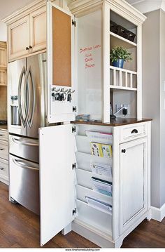 a refrigerator freezer sitting inside of a kitchen