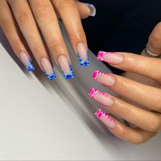 #crocprint #crocnails #acrylic #frenchtipnails #croc #blue #pink Pink And Blue Nail Inspiration, Blue Nails Inspiration Summer, Blue Acrylic Nail Designs Ideas, Pink With Blue Nails, Croc Print Nail Design, Pink And Blue Acrylics, Pink And Blue Nail Ideas, Blue Croc Nail Design