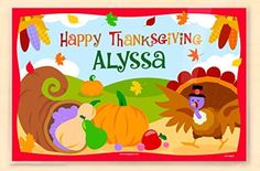 happy thanksgiving alyssa greeting card with turkey, turkey and cornucopies