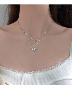 Double Layer Butterfly Necklace Women Clavicle Chain Necklace Jewelry – Atom Oracle Shiny Butterfly, Gift For Valentine, Wedding Party Jewelry, Necklace Women, Butterfly Necklace, Necklace Jewelry, Women's Jewelry, Tassel Necklace, Double Layer