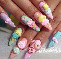 Character Nails, Deco Nails, 2019 Nails, Kawaii Nail Art, Unicorn Nails, Candy Theme, Nail Candy