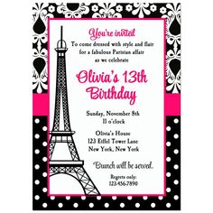 a pink and black birthday party with the eiffel tower