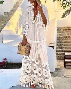 Bohemian Style Dresses, Boho Dresses Long, Women Lace Dress, Vestido Plus Size, Womens Fall Dress, Beach Maxi Dress, Maxi Robes, Fringe Dress, Autumn Fashion Casual