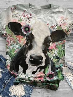 Shipping from the US. Easy 30 day return policy, 100% cotton, Double-needle neck, sleeves and hem; Roomy Unisex Fit. Pride Shirts, Oversized T Shirt, Basic Tops, T Shirt Women, Cow Print, Floral Shirt, Shirt Pattern, Cartoon Print, Summer Party