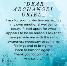 a poem written in black ink on a blue background with the words dear archangel uriel