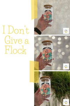 a person holding up a jar with some food in it and the caption says i don't give a flock