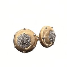 This exquisite pair of Round Button Gold Earrings is a harmonious blend of timeless elegance and intricate craftsmanship. Each earring, measuring 17 x 17 mm, is meticulously engraved to emulate the luxurious texture of silk, creating a unique and refined aesthetic. Adorned with 0.33 carats of natural diamonds, the sparkle adds a touch of glamour to the overall design, catching the light with every movement.Item Details• Made to Order.• Gold Kt: 18K Solid Gold• Custom Gold Color: Rose Gold, Yello Elegant Yellow Gold Medallion Earrings, Luxury Round Earrings For Ceremonial Occasions, Luxury Round Clip-on Diamond Earrings, Elegant Diamond Cufflinks, Classic Engraved Yellow Gold Earrings, Timeless Round Clip-on Earrings For Formal Occasions, Elegant Engraved White Gold Cufflinks, Formal Round Diamond Earrings With Polished Finish, Elegant Round Diamond Cufflinks