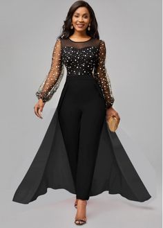 Color:Black;Size:S;Size:M;Size:L;Size:XL;Size:XXL;Package Contents:1 X Jumpsuit;Occasion:Other;Style:Bohemian; Twofer Dress, Sheer Long Sleeve Dress, Round Neck Dresses, Cape Dress, Ankle Length Pants, Type Of Pants, Polka Dot Print, Botswana, Olivia Mark