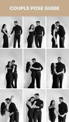 a couple posing for pictures together in black and white, with the caption'couples pose guide '