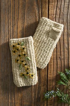 Hand-knitted in Nepal, these fleece-lined wool handwarmers are cozy and colorful companions for winter days. They're also a warm-hearted gift for anyone on your list. | Floral Wool + Fleece Handwarmers in Beige at Terrain Cozy Crochet, Winter Days, Winter Day, Gift Accessories, Mitten Gloves, Knitting Designs, Hand Warmers, Handmade Crafts, Creative Fabrica