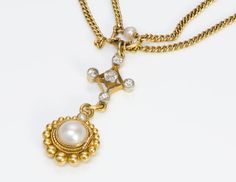 Antique Gold Natural Pearl Garnet Diamond Necklace Locket Heirloom Pendant Necklace With Rose Cut Diamonds, Yellow Gold Diamond Necklace With Pearl Pendant, Antique Yellow Gold Necklace With Diamond Accents, Victorian Yellow Gold Necklace With Pearl Pendant, Antique Diamond Accent Pendant Necklace, Antique Pearl Pendant Necklace, Antique Pendant Necklace With Diamond Accents, Victorian Pearl Pendant Necklace, Victorian Diamond Jewelry With Pearl Pendant