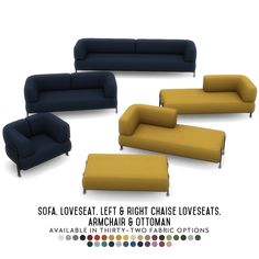 the sofas are different colors and sizes, but one is not very comfortable to sit on