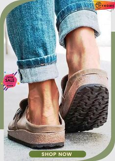 Closed Toe Slip On Slingbacks Nubuck Flat Sandals Comfortable Leather Sandals, Types Of Sandals, Buckles Fashion, Wedge Loafers, Comfortable Slippers, Slip On Sandals, Elegante Casual, Mode Design, Leather Clogs