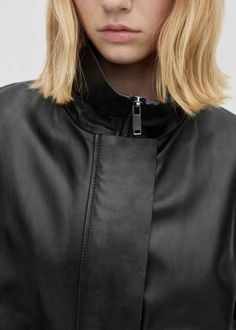 Oversize 100% leather jacket - Women | MANGO USA Oversized Long Sleeve Leather Jacket, Luxury Oversized Classic Leather Jacket, Oversized Modern Leather Jacket, Mango Leather Jacket, Luxury Classic Mango Outerwear, Panel Jacket, Black Faux Leather Jacket, Contemporary Wardrobe, Oversized Jacket