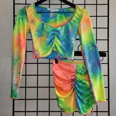 Festival Szn!! Urban Outfitters Tag. Ships Asap!! Cheap Multicolor Tops From Urban Outfitters, Urban Outfitters Multicolor Bottoms For Spring, Urban Outfitters Green Summer Bottoms, Spring Multicolor Bottoms From Urban Outfitters, Urban Outfitters Yellow Bottoms For Summer, Crop Top Shorts, Top Shorts Set, Tie Dye Crop Top, Crop Top And Shorts