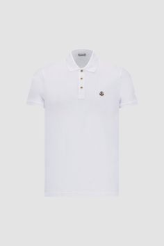 A timeless design that transcends seasons, this polo shirt is crafted from cotton piquet. The classic style is embellished with a logo patch on the chest. Luxury White Polo Shirt With Ribbed Collar, Designer Fitted Polo Shirt With Polo Collar, Designer Cotton Polo Shirt, Designer Collared Cotton Polo Shirt, Luxury Fitted White Polo Shirt, Luxury Cotton Polo Shirt, Designer Cotton Polo Shirt With Embroidered Logo, Luxury Cotton Polo Collar Top, Luxury Cotton Top With Polo Collar