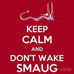 a poster with the words keep calm and don't wake smaug on it