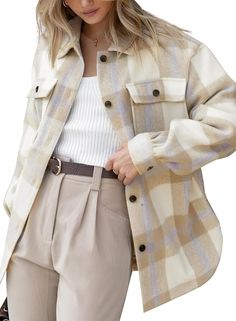 Beaully Women's Flannel Plaid Shacket Long Sleeve Button Down Shirts Jacket Coats with Side Pockets
#jacket #dress #fashion #fashionista #casual #chic #elegant Womens Flannel Jacket, Fall Dressing, Mommy Outfits, Oversized Button Down Shirt, Plaid Shacket, Beige Plaid, Plaid Shirts, Flannel Women, Flannel Jacket