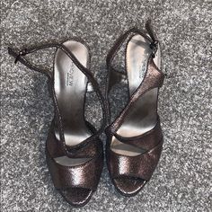 Brand New/ Never Used Gunmetal Heels Metallic Heels With 4-inch Heel For Gala, Modern Metallic Heels With 4-inch Heel, Metallic Closed Toe Heels With 4-inch Heel, Metallic Ankle Strap Heels With 4-inch Heel, Luxury Metallic 4-inch Heels, Shoes Brand, Shoe Brands, Shoes Women Heels, Shoes Heels