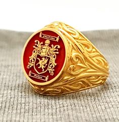 "Your custom solid sterling silver ring will be made on your order, customize this Coat of Arms and your logo on this collection! A beautiful symbol that will fit your hands and style. perfect gift for anniversary, special dates and any date you can imagine can be personalized. Different colors are silver, gold, rose gold. White gold and 24K gold options will never tarnish and last decades. Please contact me if you are interested in my jewelry. >ABOUT ME: I have 25 years of experience in making Family Crest Rings, Silver And Gold Jewelry, Custom Signet Ring, Flower Rings, Family Rings, Beautiful Symbols, Special Images, Signet Rings, Birthday Ring