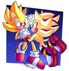 an image of two sonic and tails in the same drawing style, one is holding each other's hands