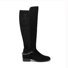 Karl Lagerfeld Paris Knee-High Boots Shay Chain-Trim Suede Knee-High Boots New With Tags See Pictures For Details Elegant Formal Boots With Chain Detail, Elegant Formal Boots With Chain, Elegant Formal Boots With Chain Strap, Formal Boots With Chain And Round Toe, Black Boots With Chain Strap For Formal Occasions, Formal Black Boots With Chain Detail, Formal Black Boots With Chain, Metallic Ballet Flats, Karl Lagerfeld Shoes