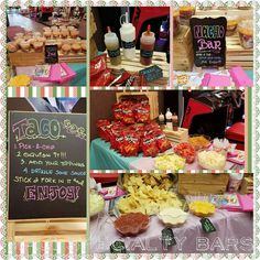 a collage of photos showing various foods and drinks on display at a fair or party