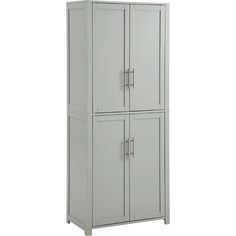 a tall white cabinet with two doors