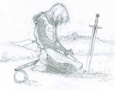 Knight, sad, kneeling, bowing, sword, grave; How to Draw Manga/Anime Kneeling Side View Drawing, Someone On Knees Reference, Kneeled Down Pose, Kneeling Knight Drawing, How To Draw Someone Kneeling, Kneeling Over Someone Pose, Knight Kneeling Pose, Male Kneeling Pose Drawing, Kneeling Drawing Pose