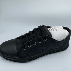 Brand New Come With Everything Elegant Black Calf Leather Sneakers, Elegant Black Evening Sneakers, Gucci Designer Sneakers For Formal Occasions, Leather Low-top Sneakers For Evening, Gucci Designer Formal Sneakers, Black Luxury Gucci Sneakers, Evening Leather Low-top Sneakers, Luxury Black Gucci Sneakers, Black Leather Evening Sneakers