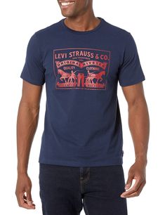 PRICES MAY VARY. A classic tee crafted with supersoft jersey Standard fit,Slightly roomier cut Features the instantly recognizable Levi's Two Horse logo screen-printed across the chest The model in the image is and is wearing Medium. Levi's Graphic Tee In Cotton, Affordable Levi's Graphic Print Shirt, Levi's Classic Blue Shirt, Levi's Cotton T-shirt With Letter Print, Levi's Graphic Print T-shirt, Levi's Cotton T-shirt With Graphic Print, Levi's Relaxed Fit Graphic T-shirt, Horse Graphic Tee, Horse Logo